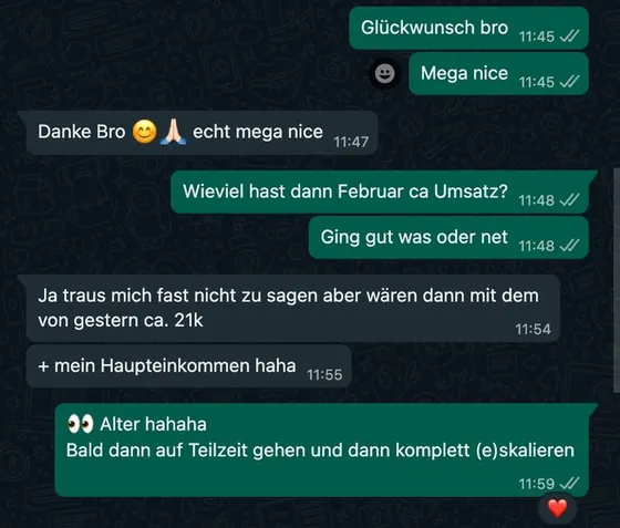 Chat: Teilnehmer berichtet von rund 21.000 Euro Einnahmen im Februar